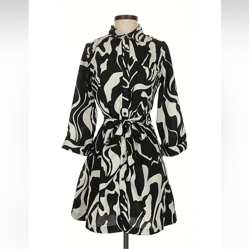 Sincerely Jules Monochrome Patterned Tie Dress Size S